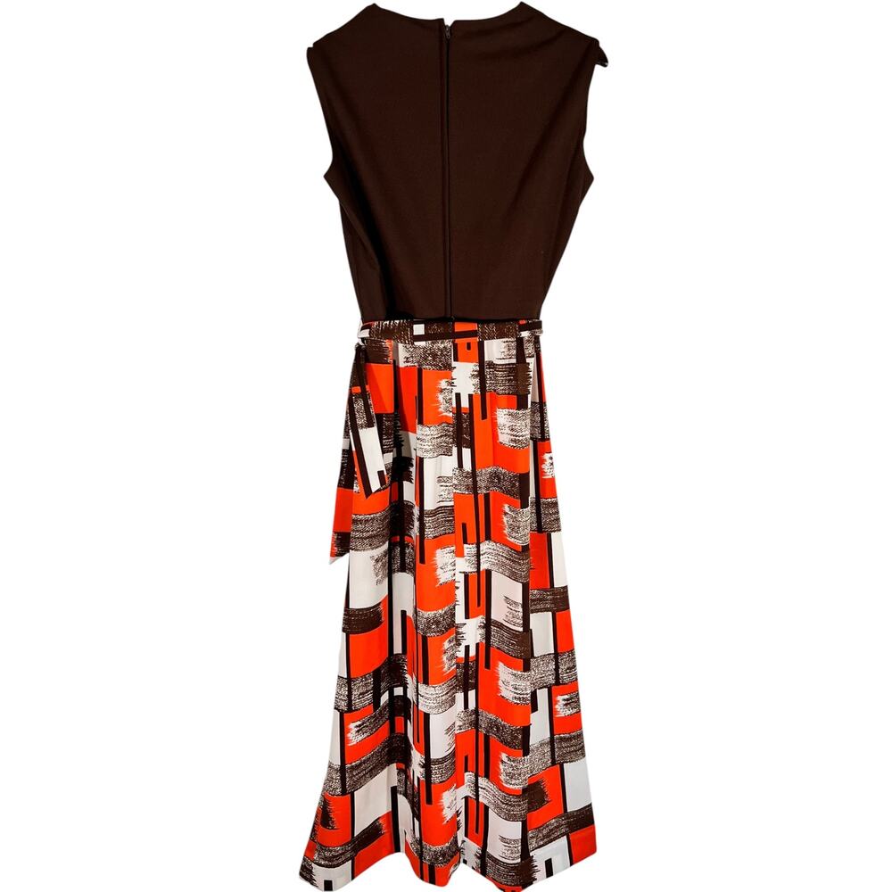 Vintage 70s Maxi Dress Bleeker Street USA Made ILGWU Brown Orange Size 12 - Picture 4 of 11